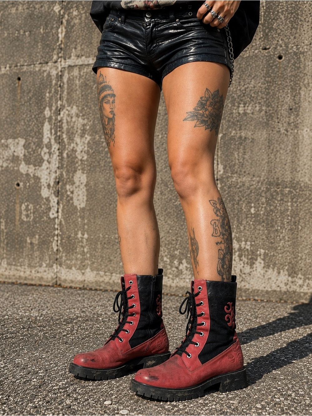 Timberland Red and Black Leather Boots RARE